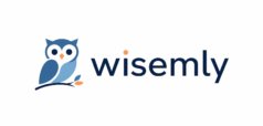 Modern Wisemly logo featuring a minimalist blue owl icon perched on a branch beside the word “wisemly” in dark blue lowercase letters with an orange dot over the “i” on a clean white background.
